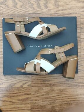 Tommy Hilfiger Tan and White Crisscross Slingback Sandals